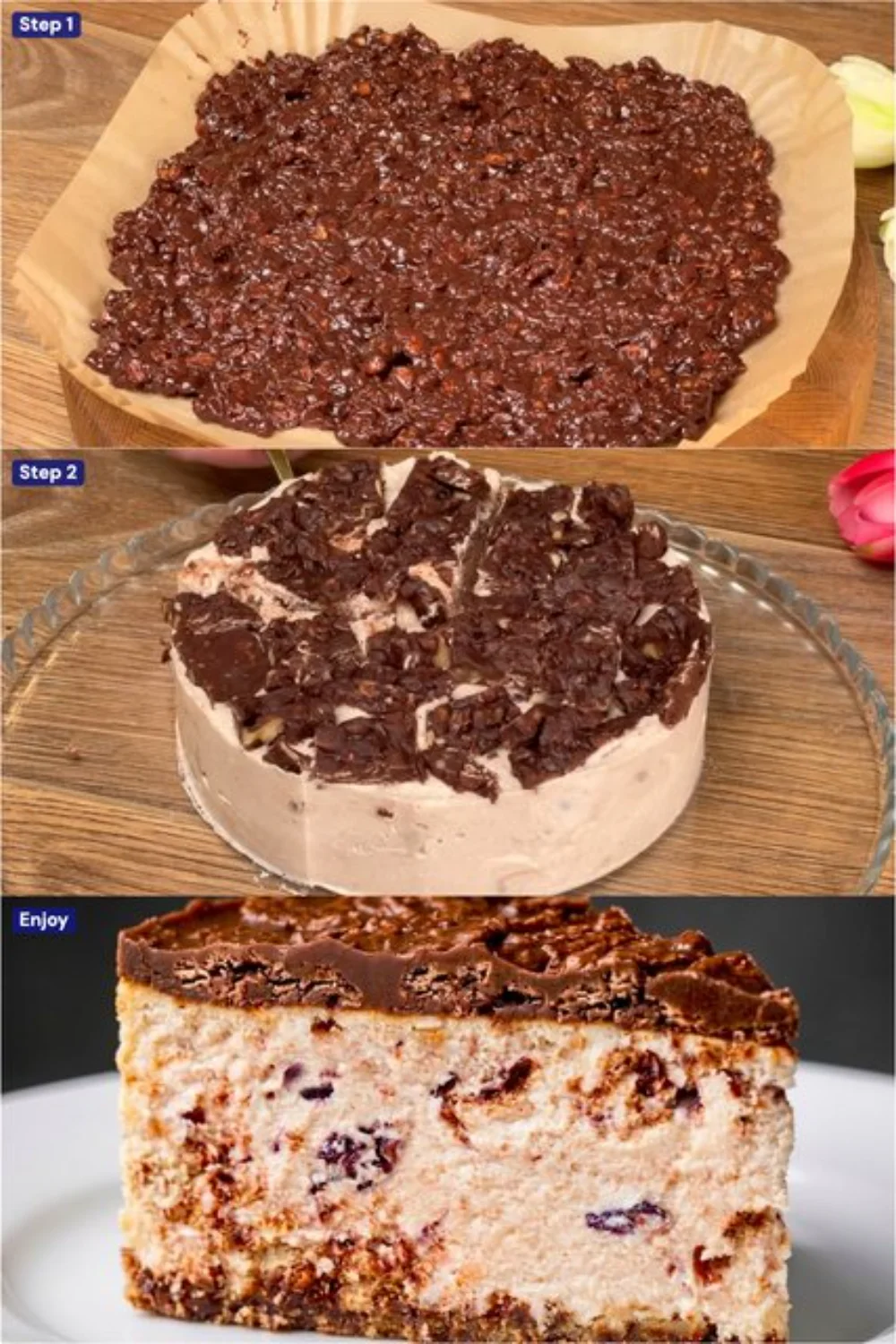 Creamy no-bake cheesecake with oatmeal, topped with fresh berries