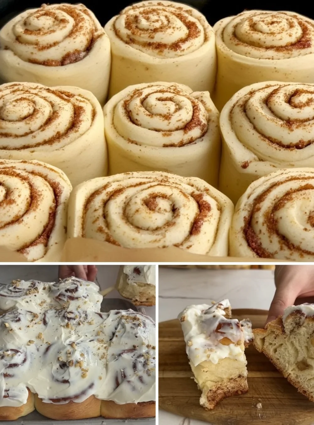 Decadent homemade cinnamon rolls topped with creamy icing.