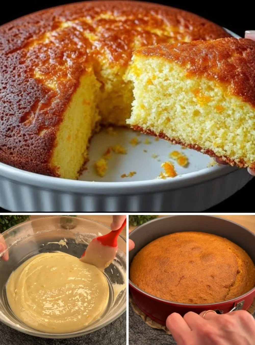 A slice of easy Italian lemon cake garnished with fresh lemon slices and mint leaves.