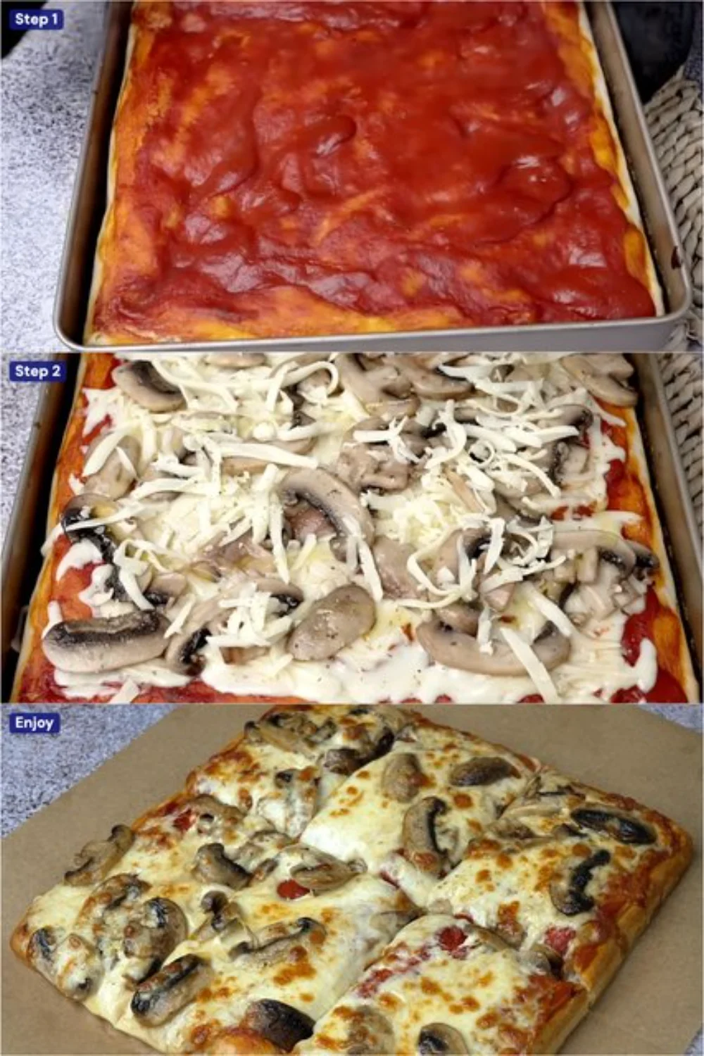 Homemade liquid dough pizza topped with fresh ingredients