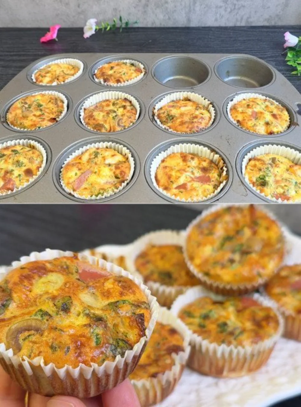 Easy savory muffins fresh out of the oven, perfect for a quick breakfast.
