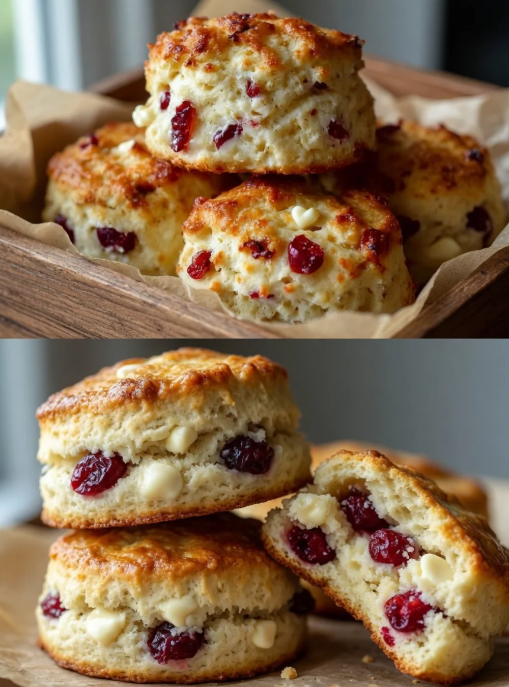 Delicious cranberry orange scones on a table for weekend tea
