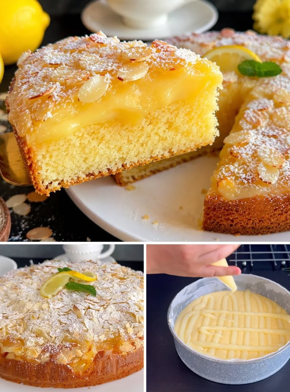 Lemon Coconut Cake topped with fresh lemon slices and coconut flakes