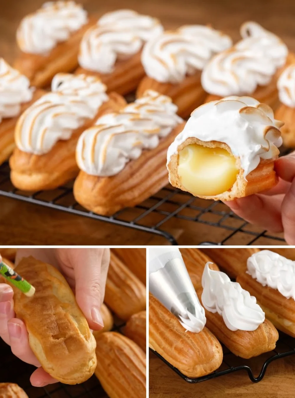 Delicious lemon eclairs topped with lemon zest for a fresh dessert