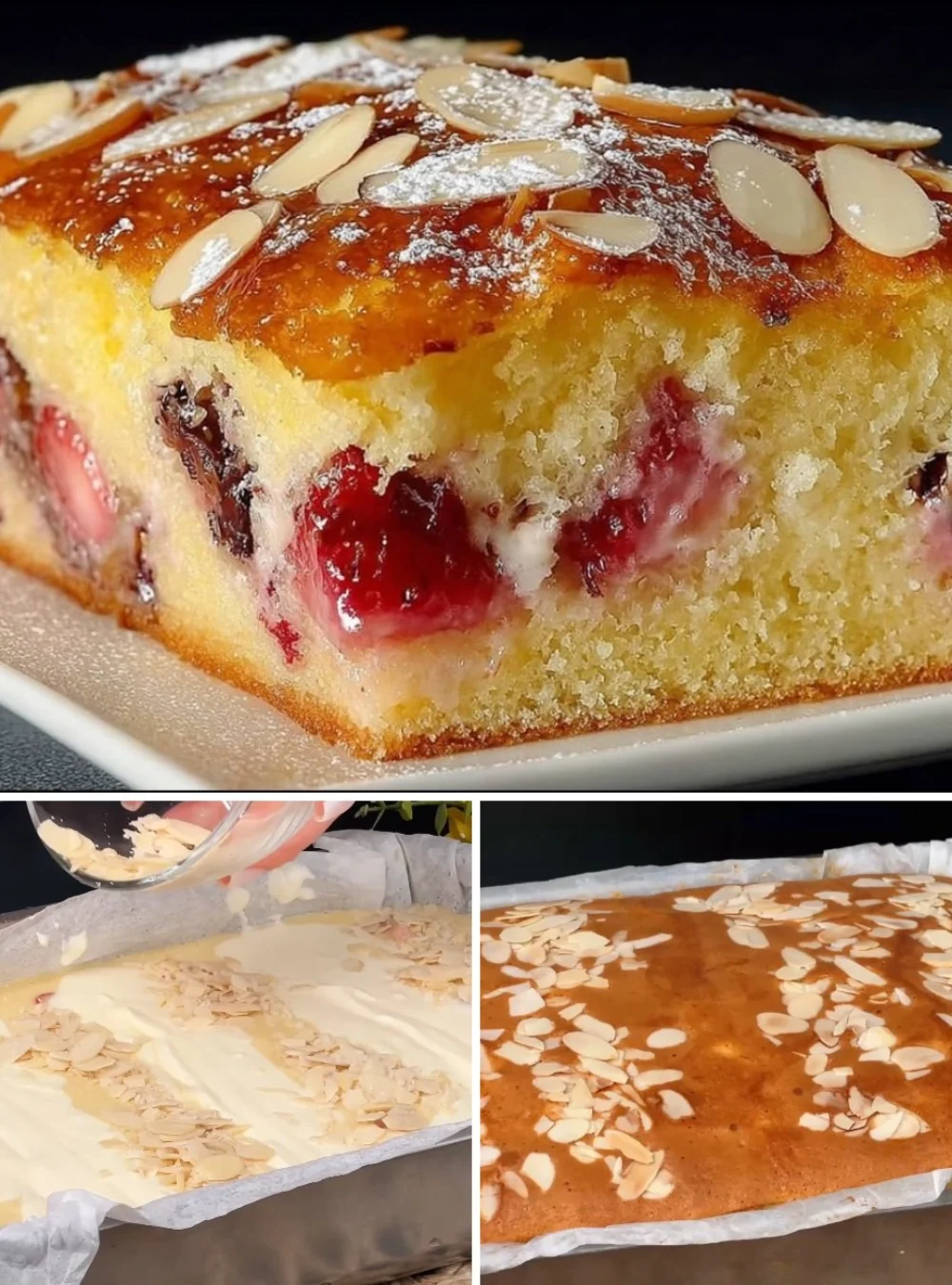 Delicious Minute Easy Strawberry Cheesecake Cake topped with fresh strawberries