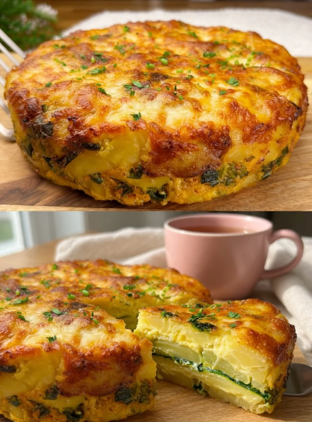 No-Fry Cheesy Potato Casserole served in a baking dish