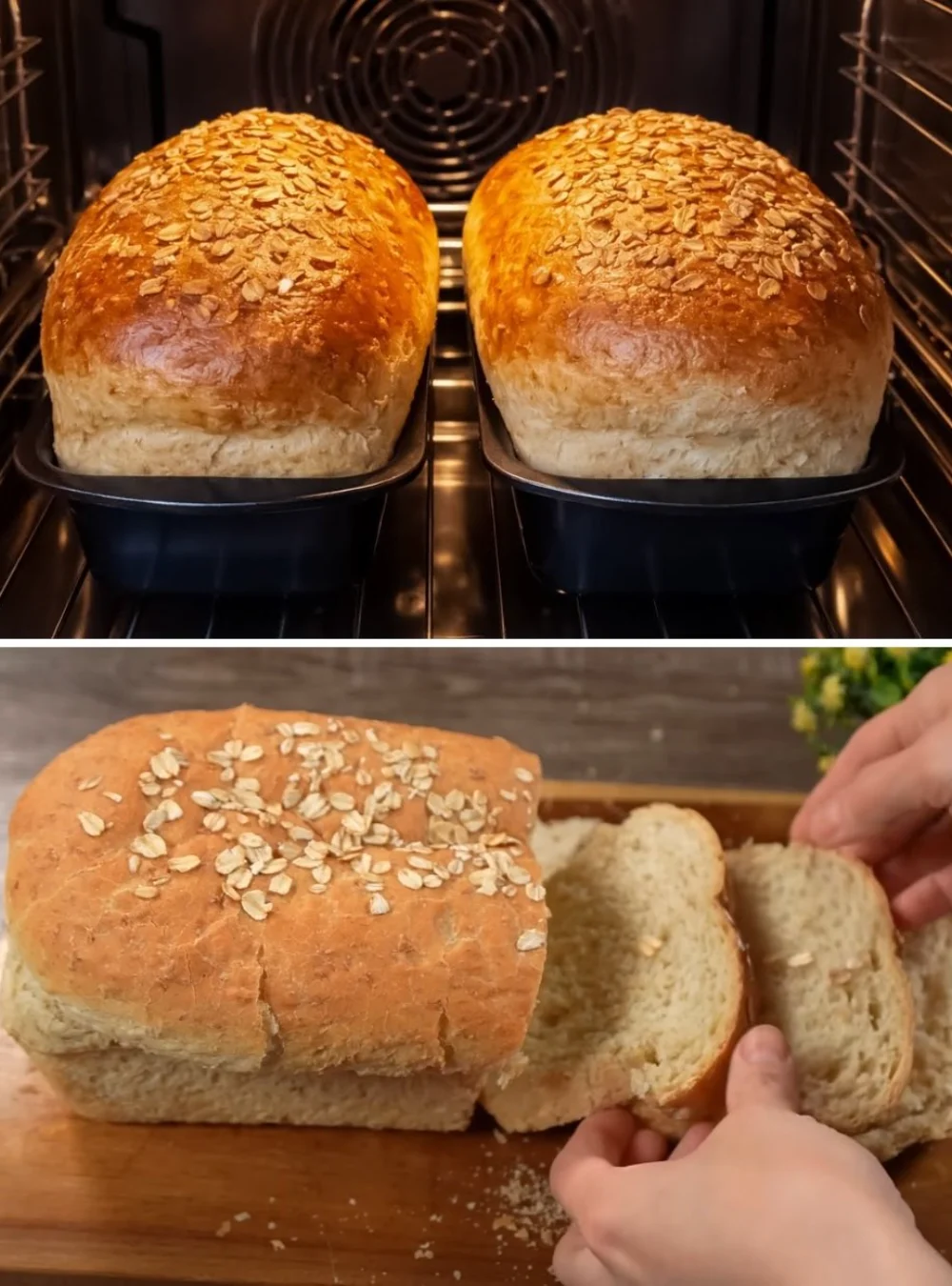Homemade soft and fluffy oat bread fresh out of the oven
