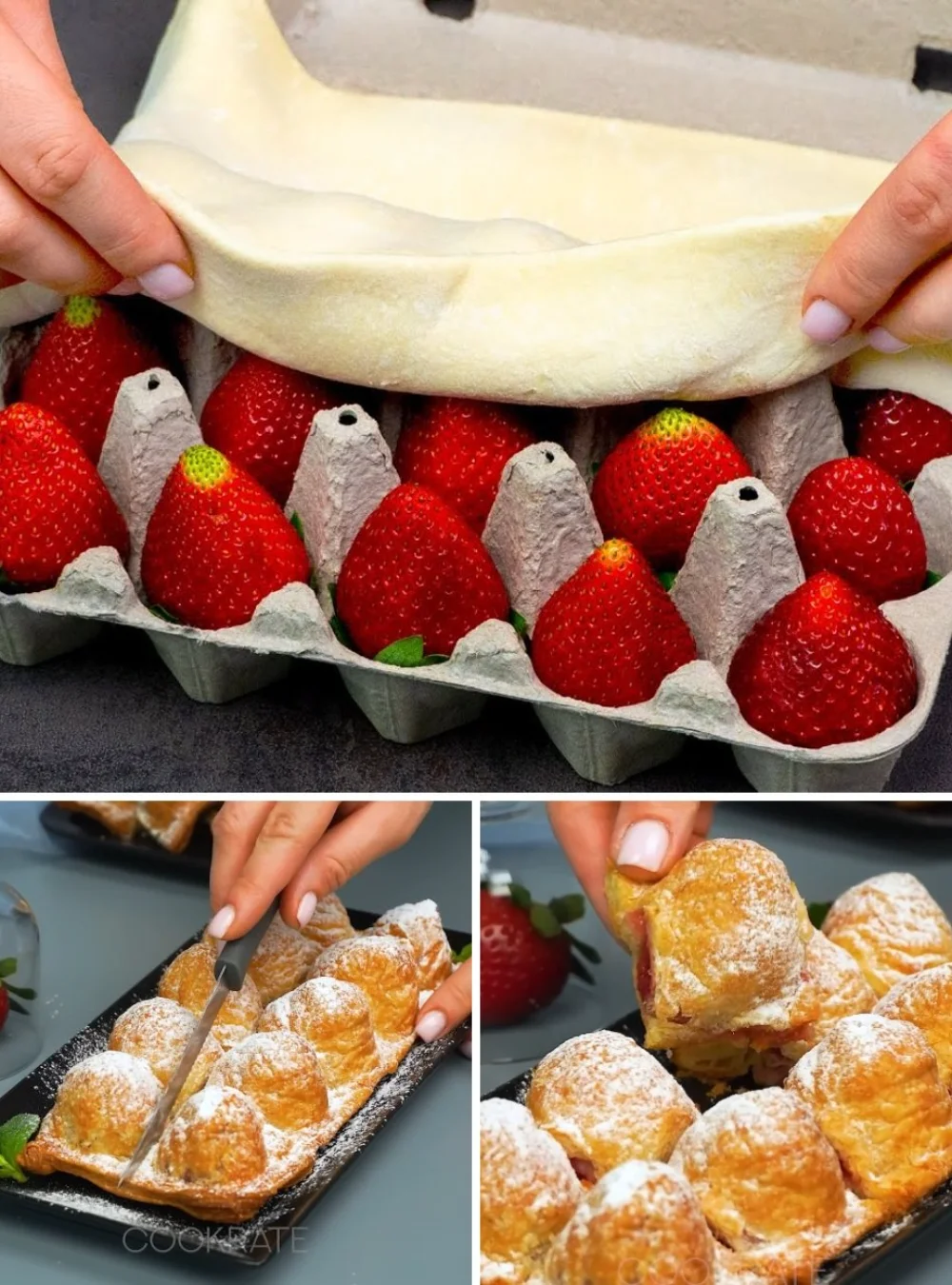 Variety of easy puff pastry dessert treats on a decorative plate.