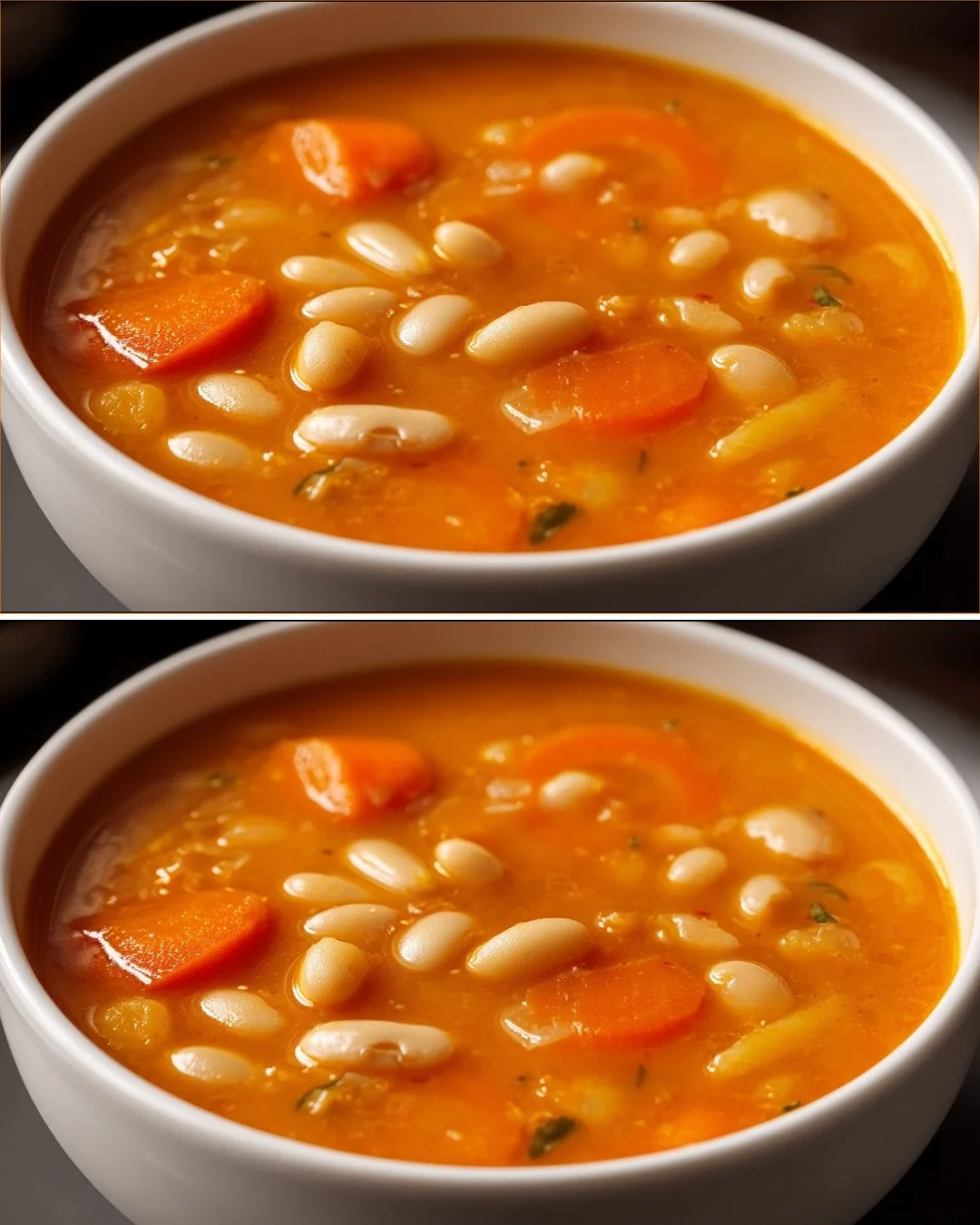 Bowl of restorative white bean soup garnished with herbs