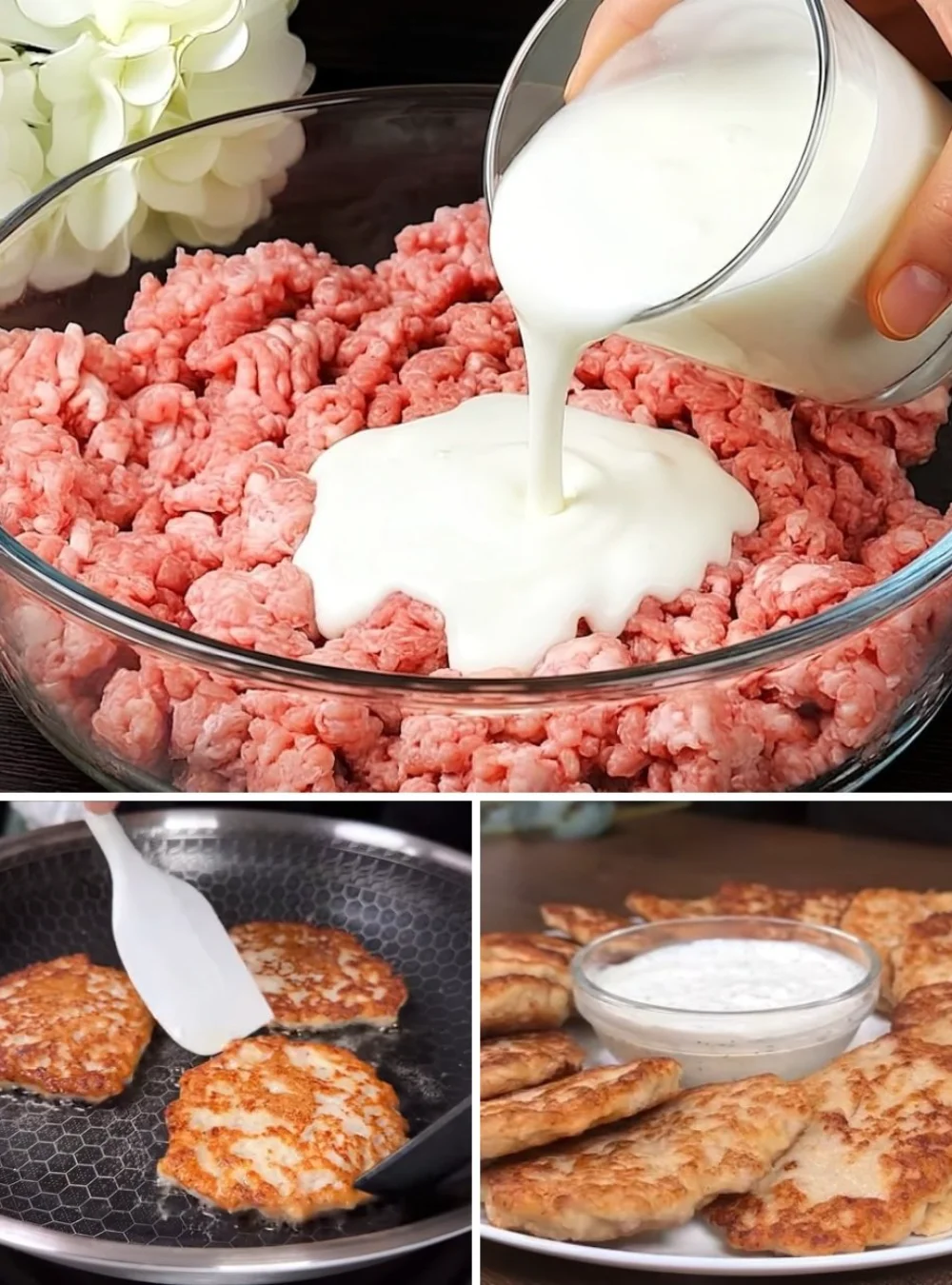 Delicious savory meat pancakes served on a plate