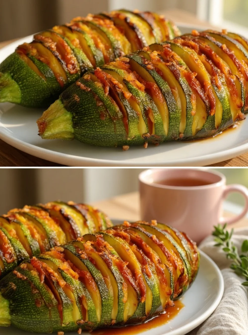 Simple two-ingredient zucchini dish prepared and served on a plate.