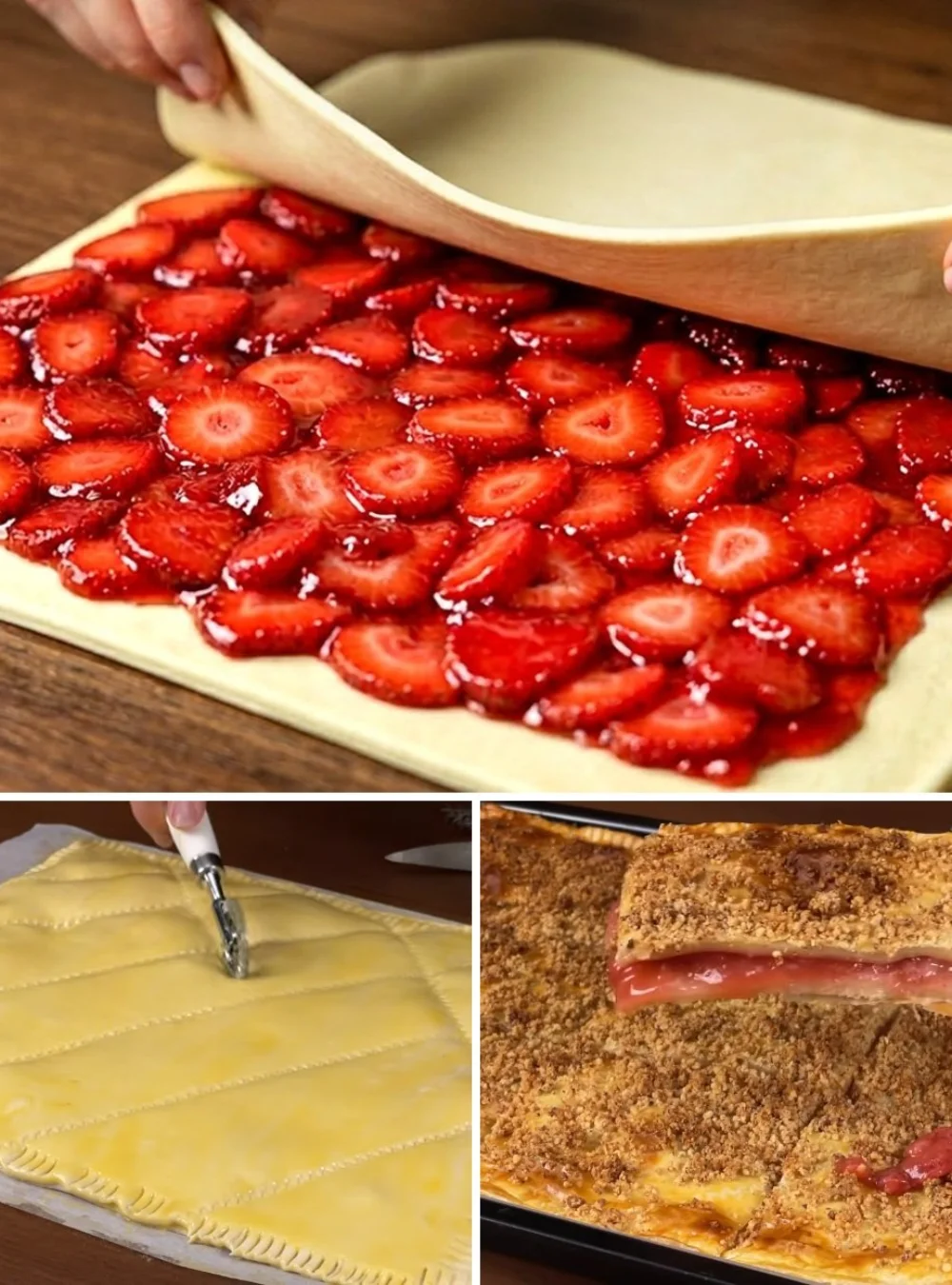 Delicate puff pastry filled with fresh strawberries for a sweet dessert treat