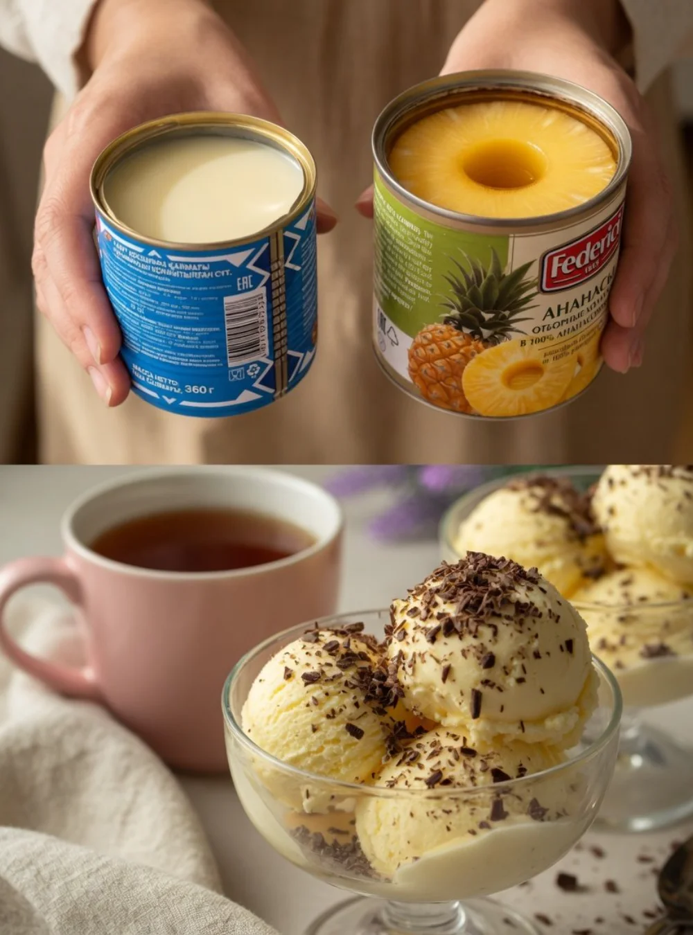 Delicious no-bake pineapple cream dessert in a glass with pineapple slices on top