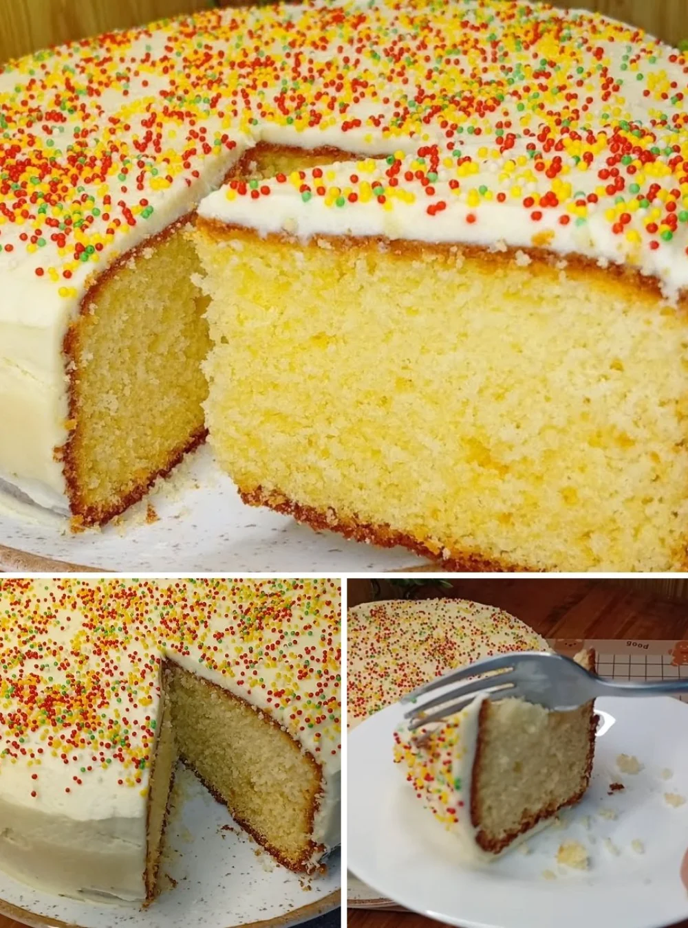 Old-fashioned birthday cake with frosting and decorations