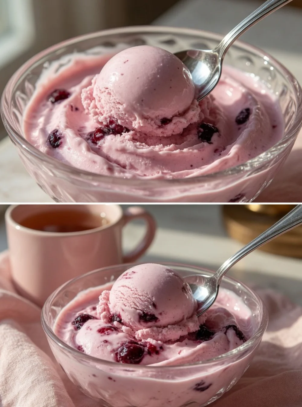 Homemade two-ingredient ice cream served in a bowl, kid-friendly recipe.