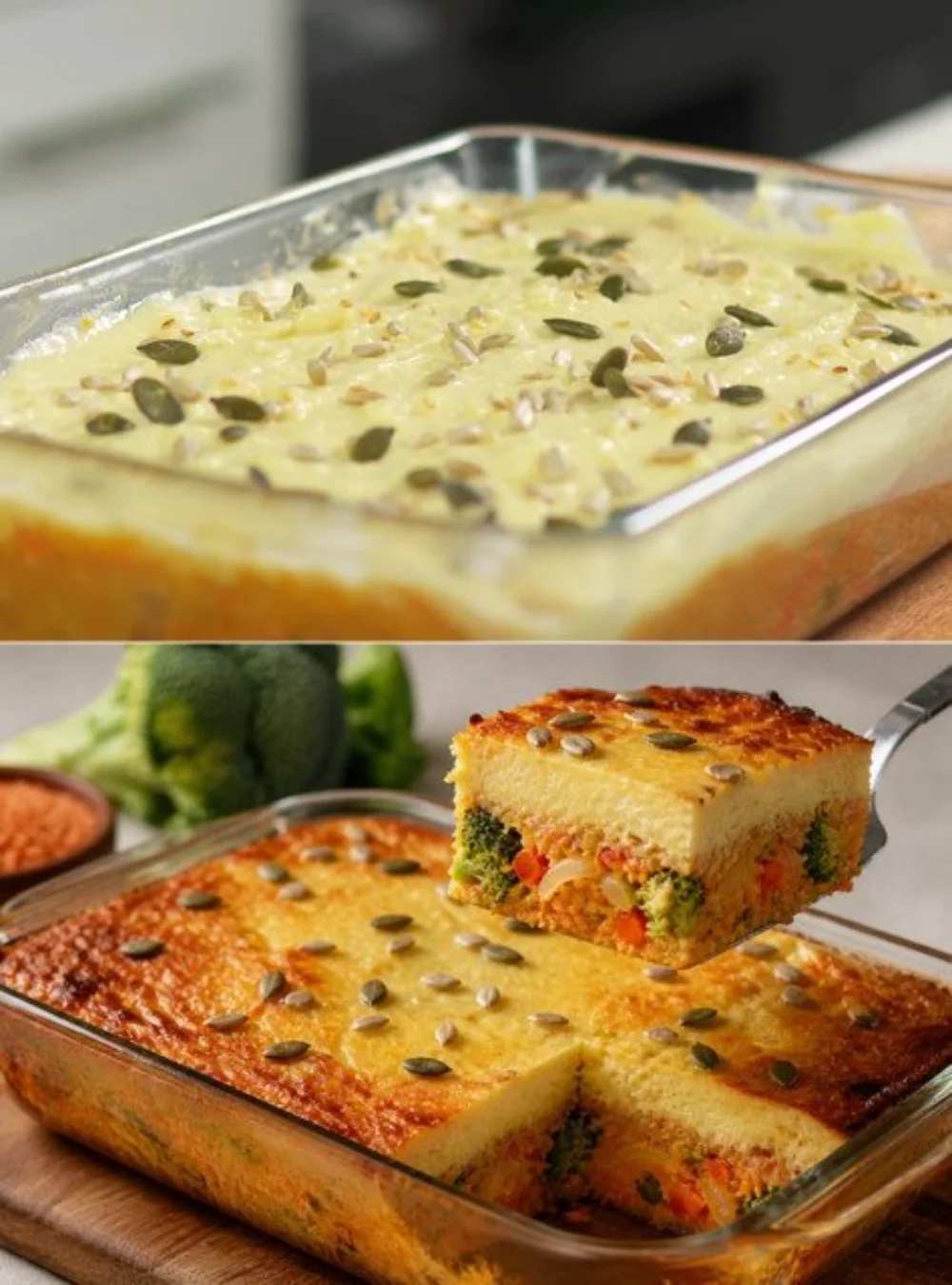 Deliciously baked creamy lentil dish topped with herbs and spices