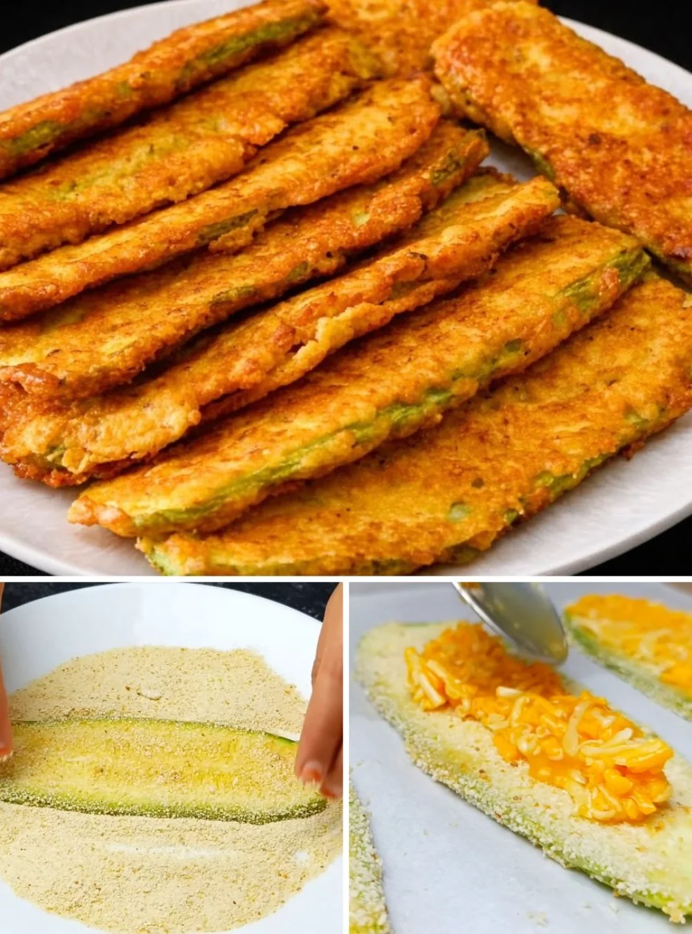 Crispy zucchini stacks arranged on a plate for a healthy dish.