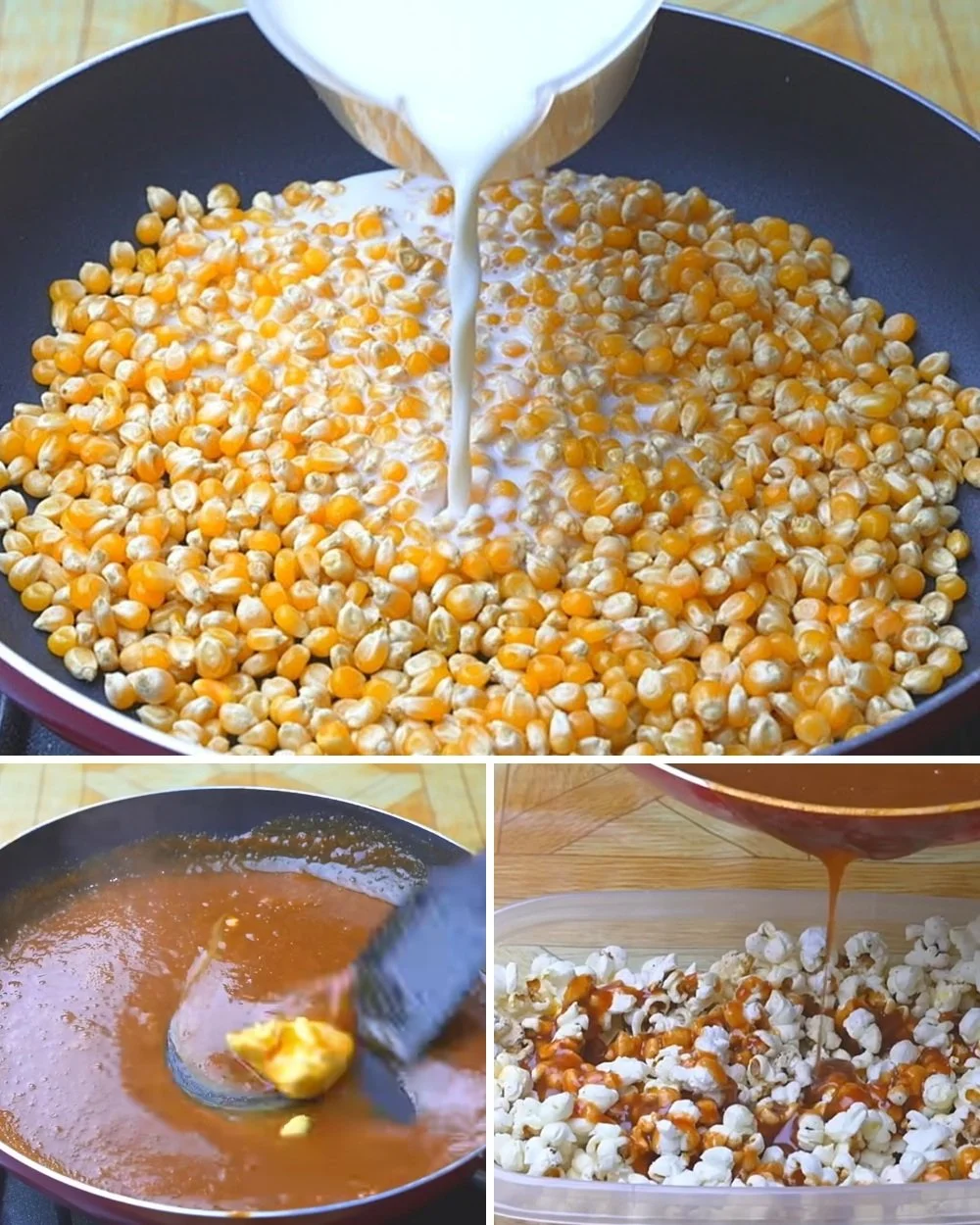 Bowl of homemade caramel popcorn coated in rich caramel sauce.