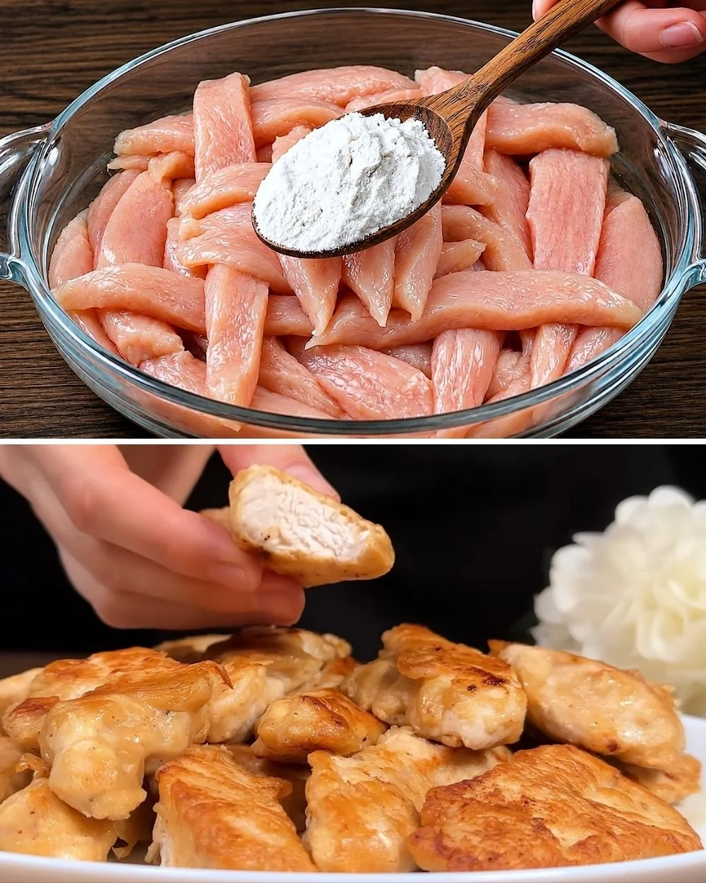 Crispy batter-coated juicy chicken fillet ready to serve