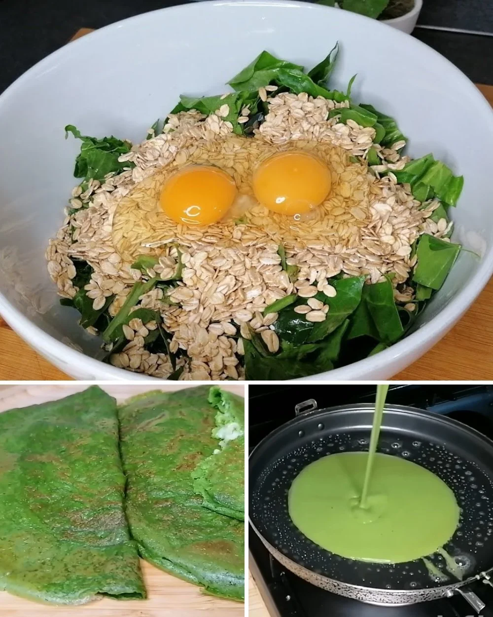 Delicious spinach and oat crepes served on a plate