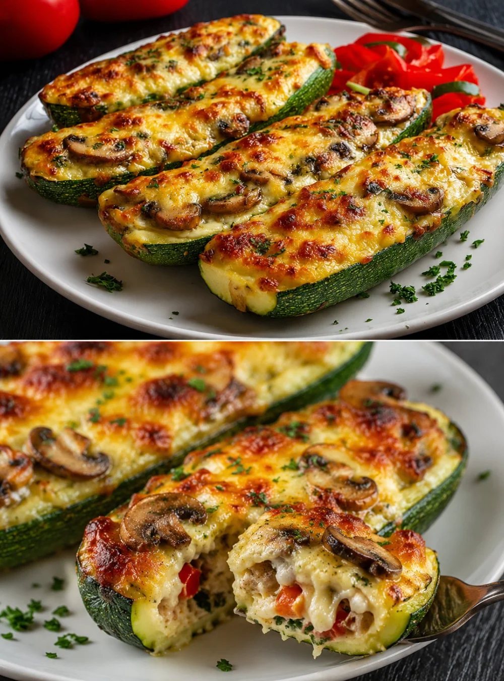 Easy zucchini stuffed with colorful vegetables for a healthy meal.