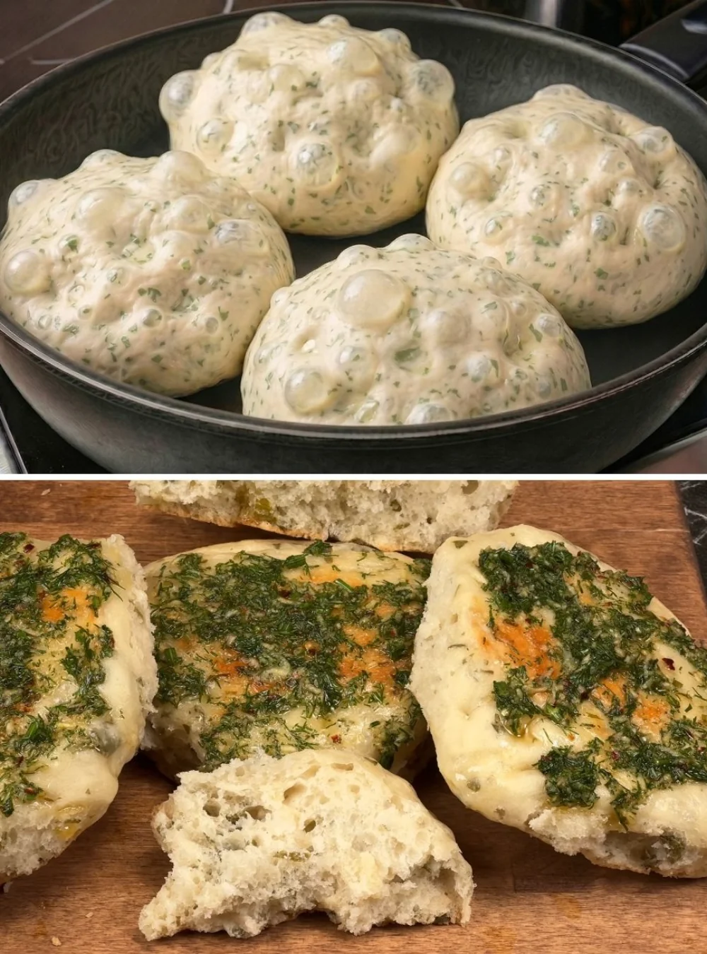 Delicious homemade garlic bread coated with herbs and butter