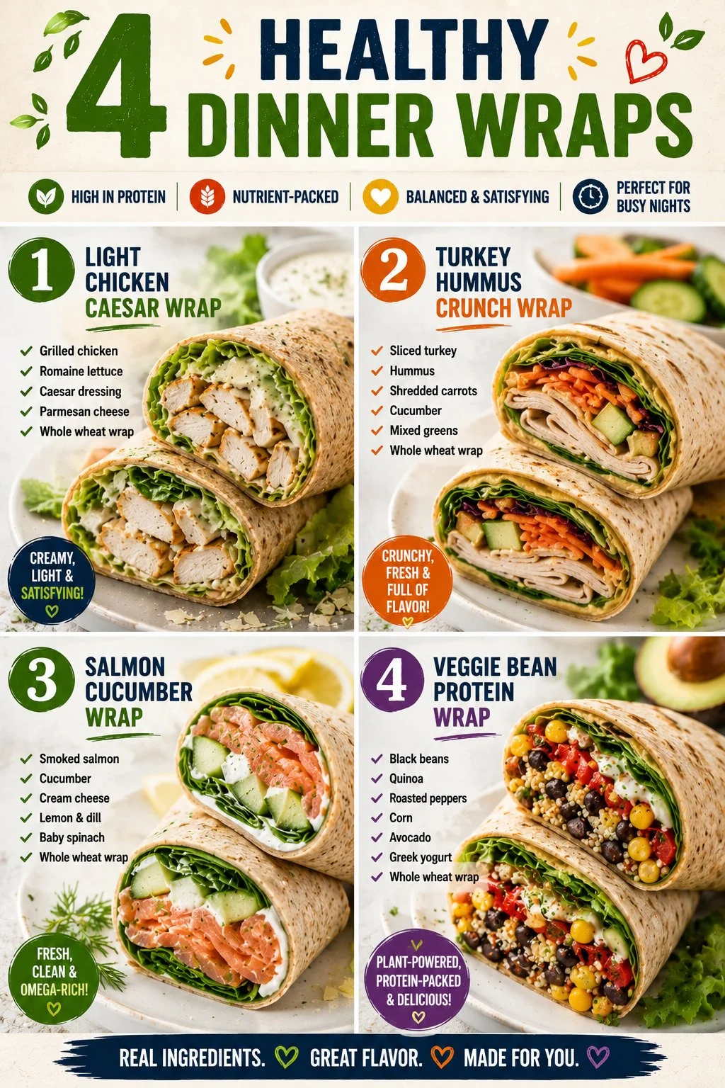 Delicious and healthy dinner wraps filled with fresh ingredients.