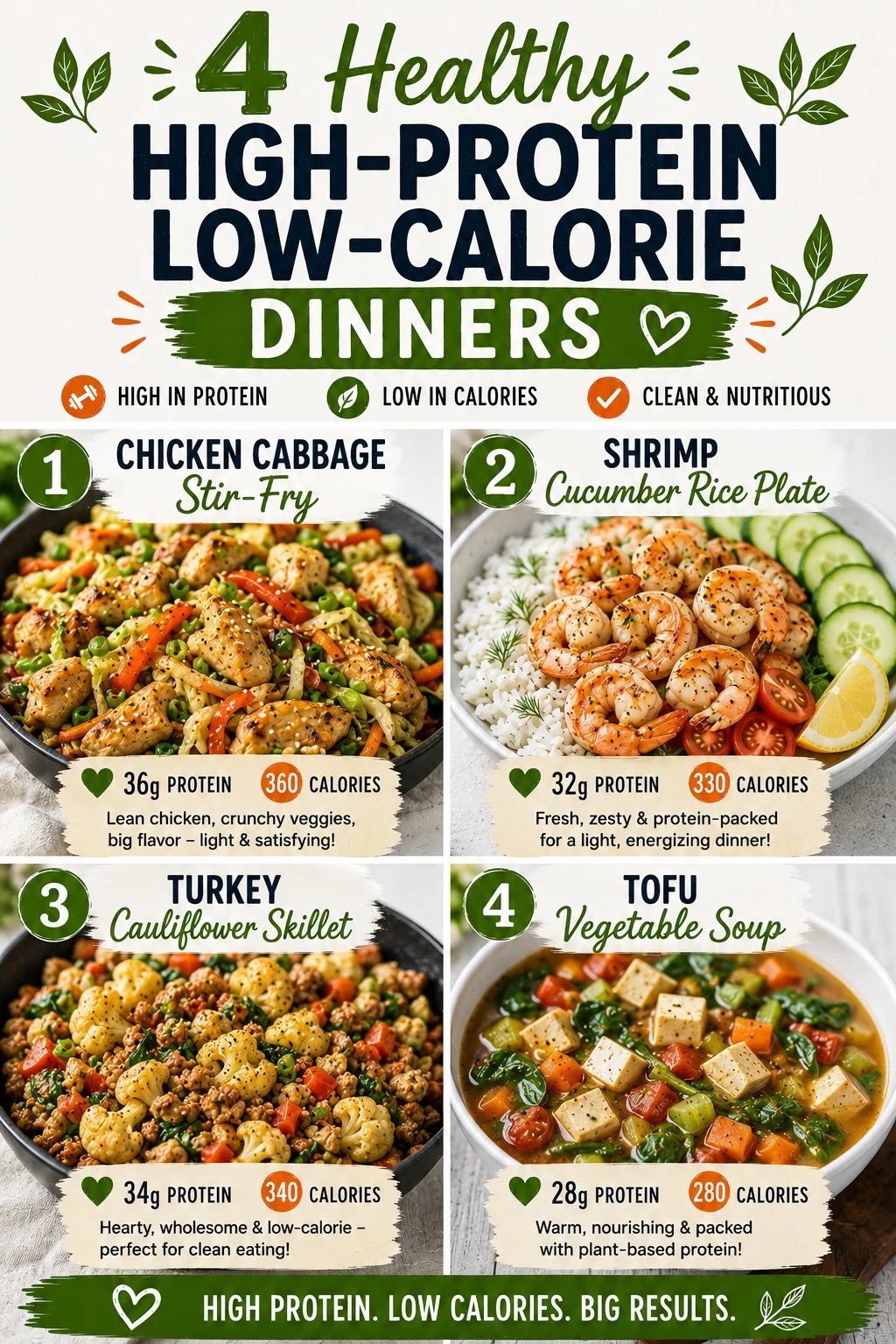 High-protein low-calorie dinner recipe with colorful vegetables and lean protein.
