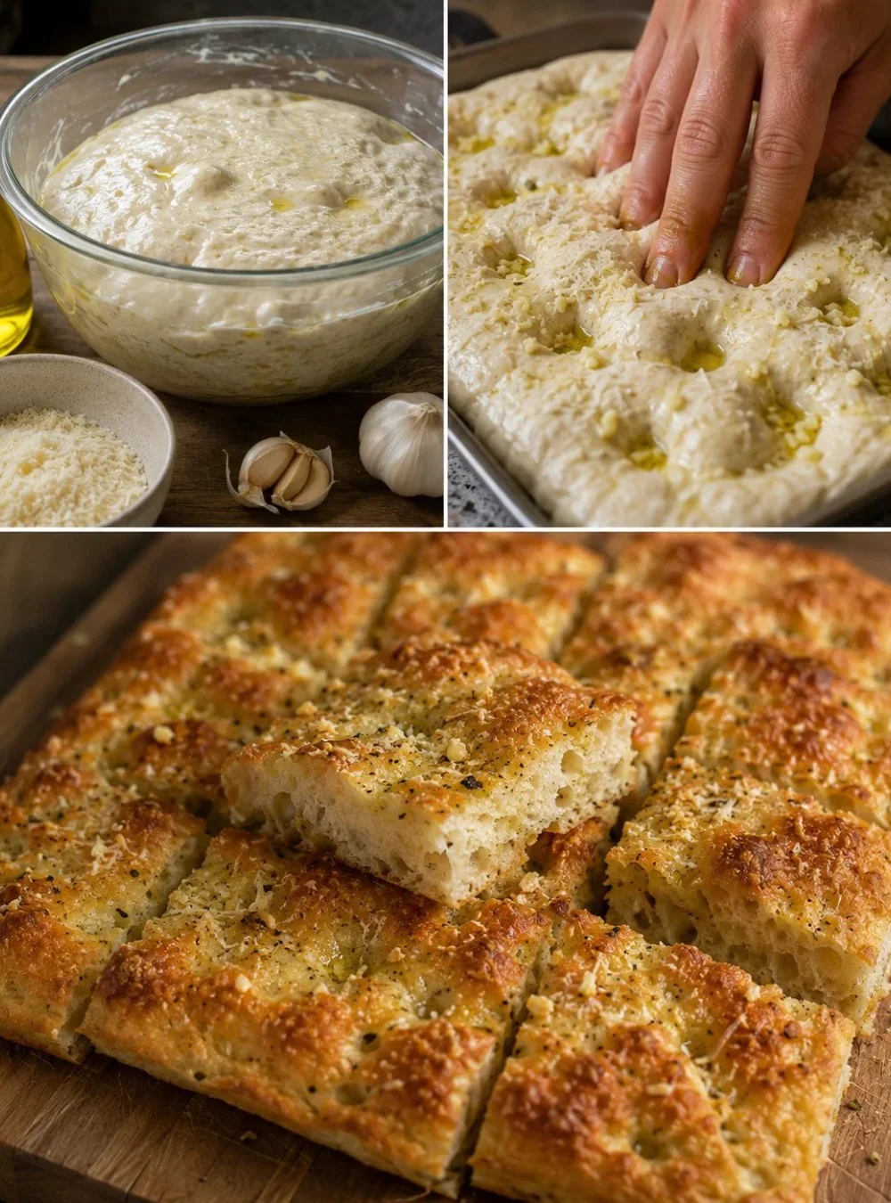 Freshly baked homemade herby focaccia bread topped with herbs