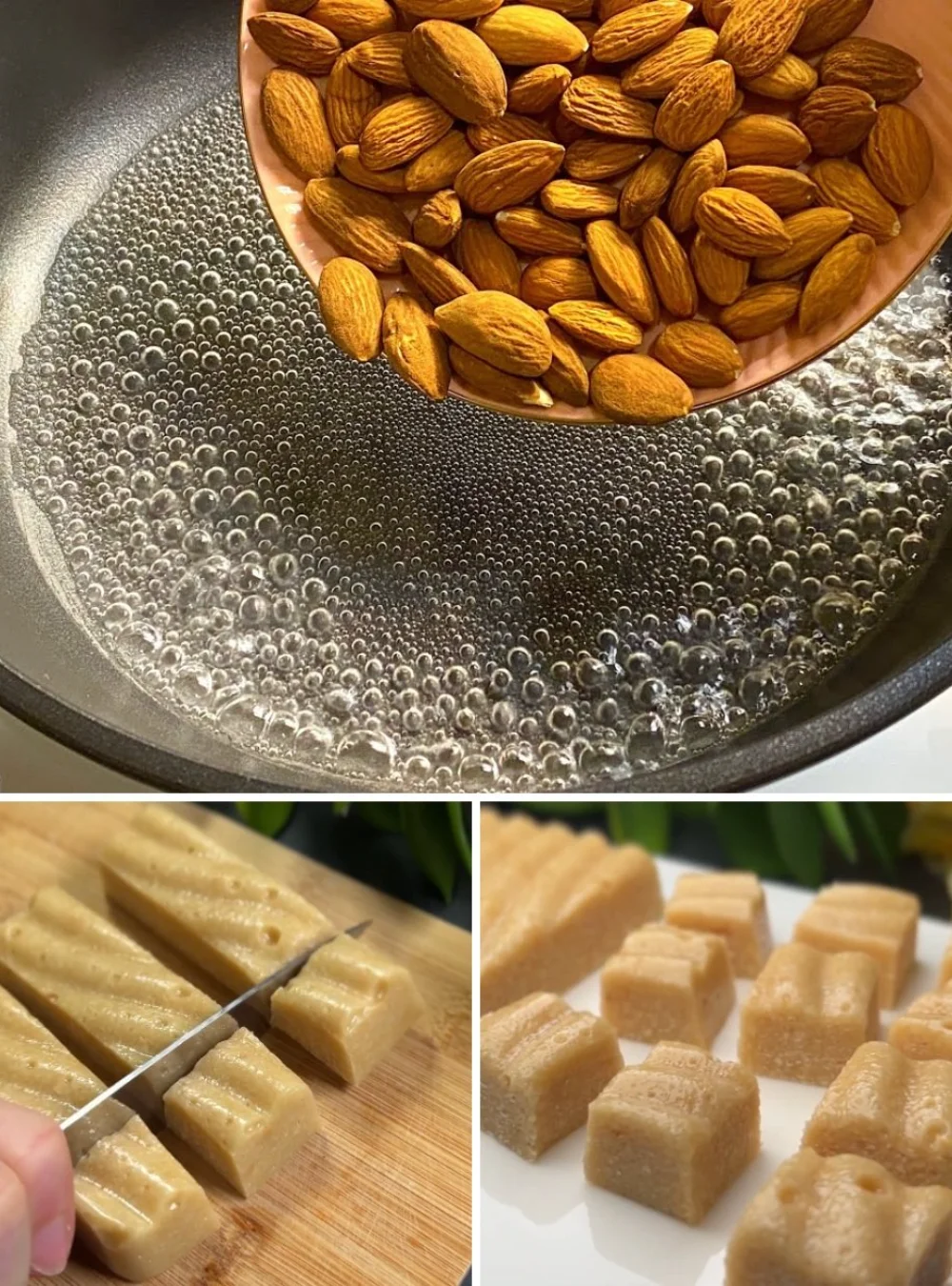 Delicious homemade nougat made with honey and almonds.