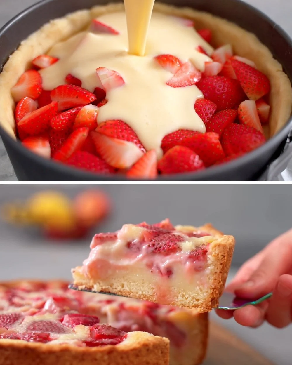 Tsvetaevsky Strawberry Pie topped with fresh strawberries and a golden crust