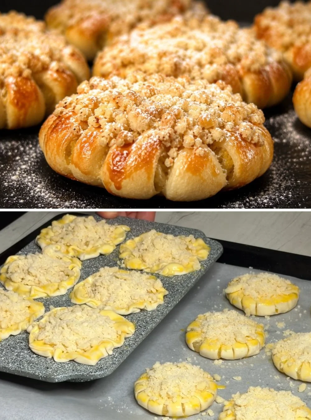 Puff pastry tartlets filled with quark and pineapple served on a plate.
