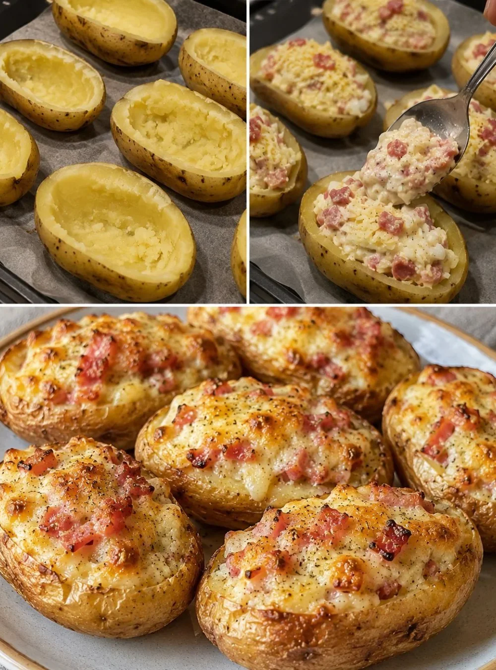 Deliciously stuffed potatoes ready to be served on a plate.
