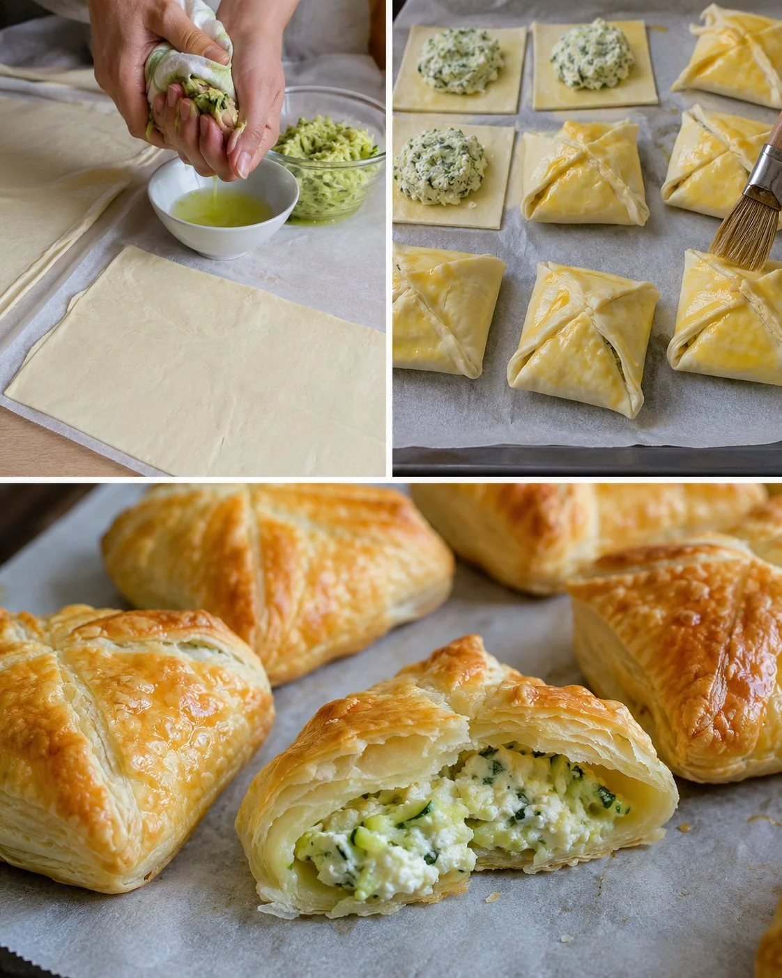 Baked zucchini and ricotta parcels served on a plate