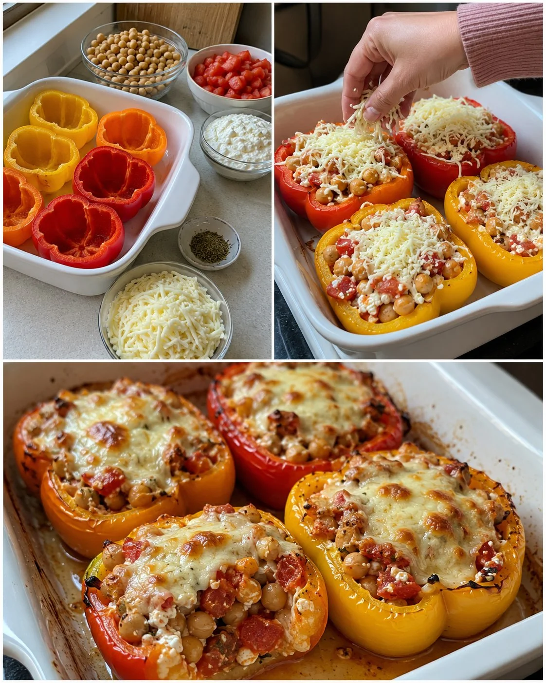 Chickpea Tomato Stuffed Peppers with melted cheese