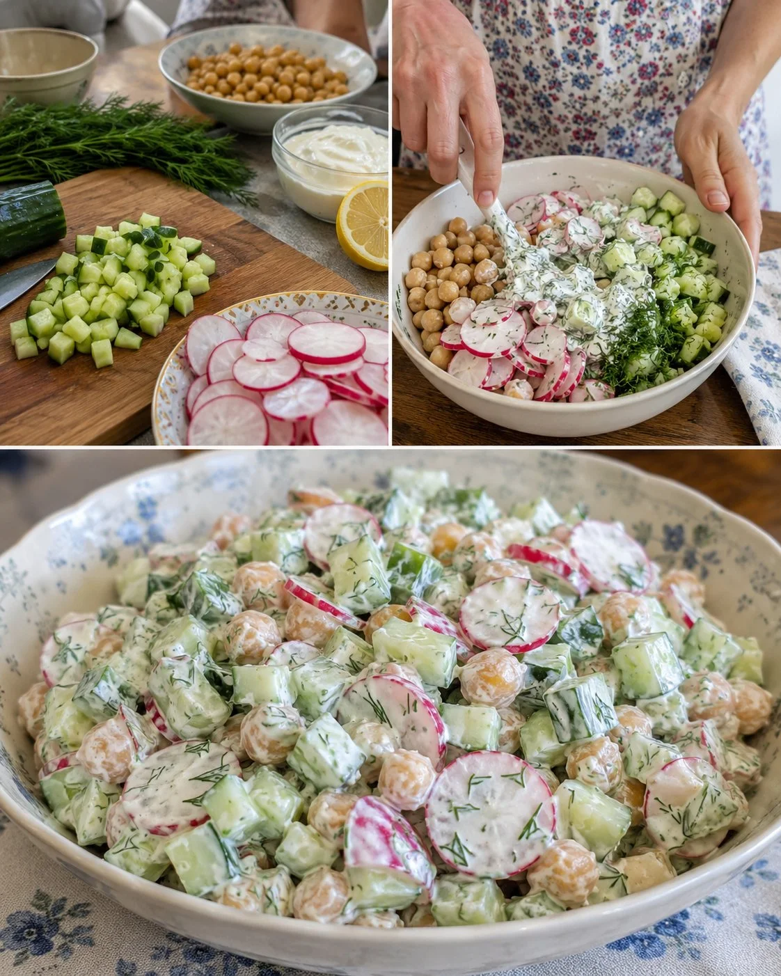 Creamy Cucumber Radish Salad with chickpeas and dill dressing