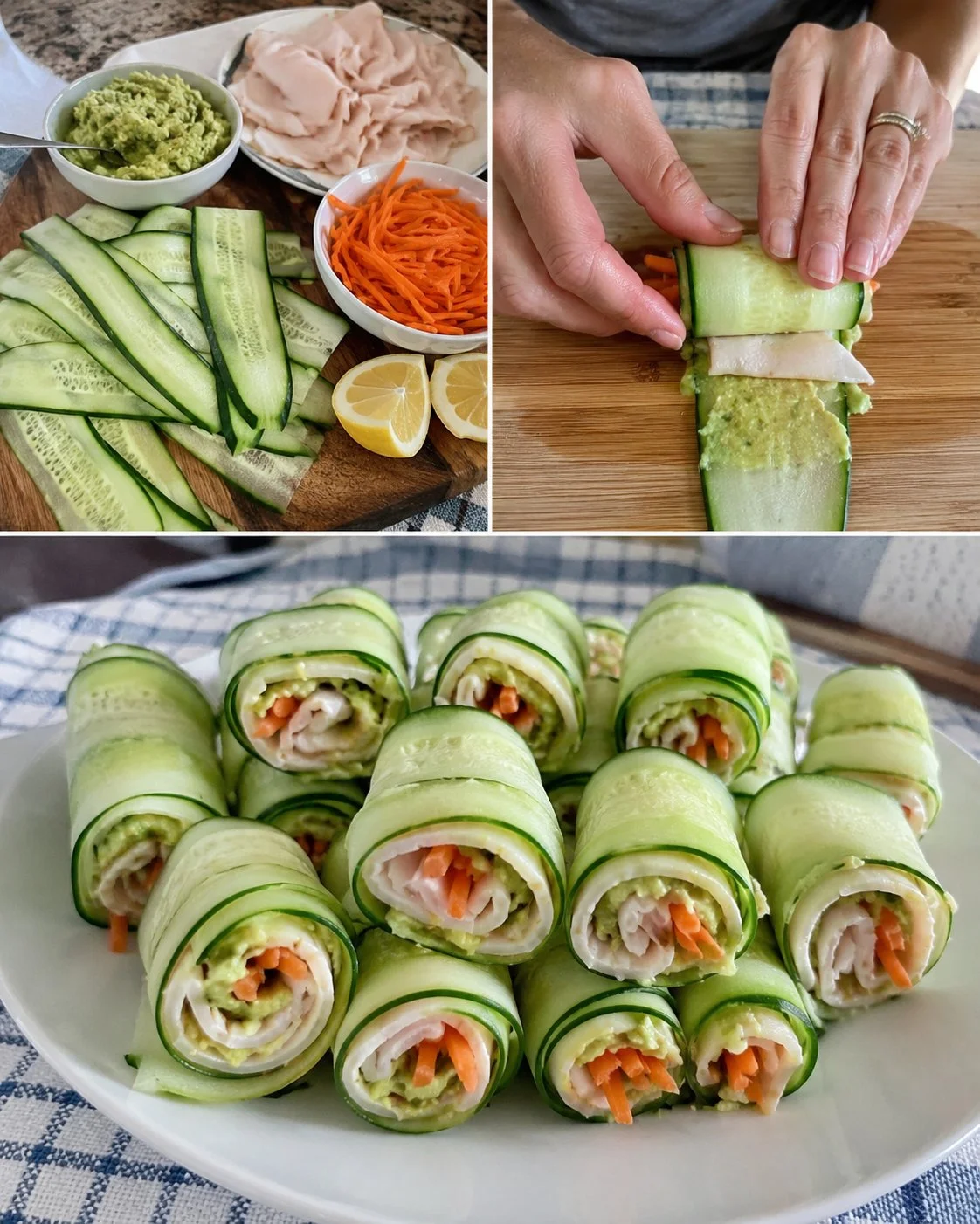 Crunchy Cucumber Turkey Roll-Ups with fresh ingredients