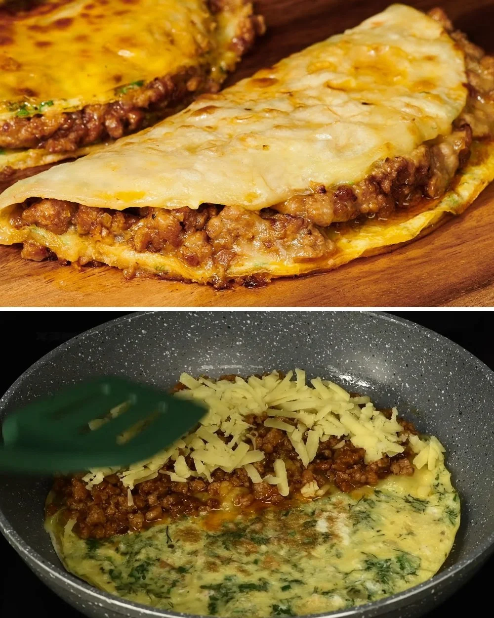 Delicious minced meat quesadilla served on a plate with toppings