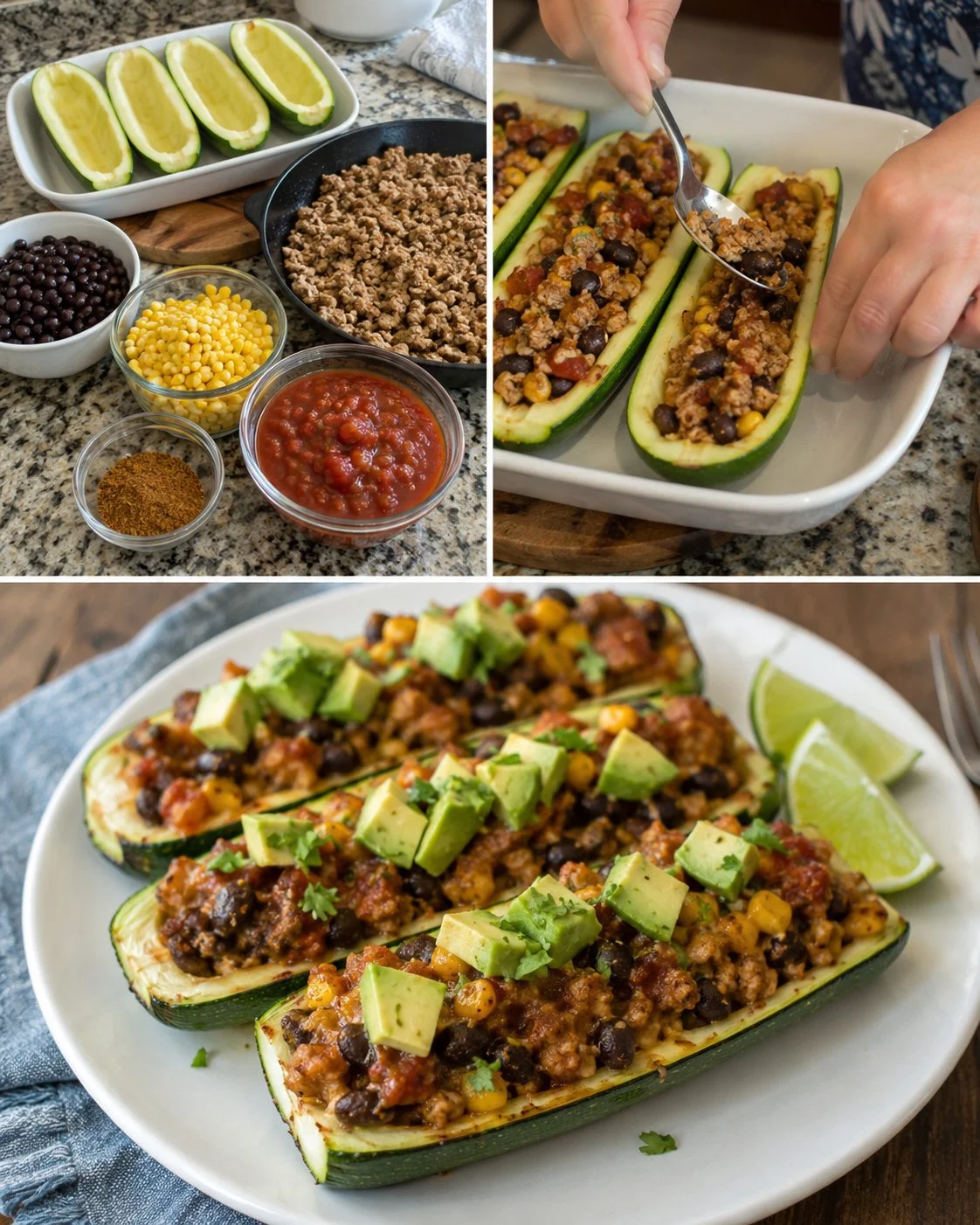 Easy weeknight zucchini and turkey taco boats for a healthy dinner option