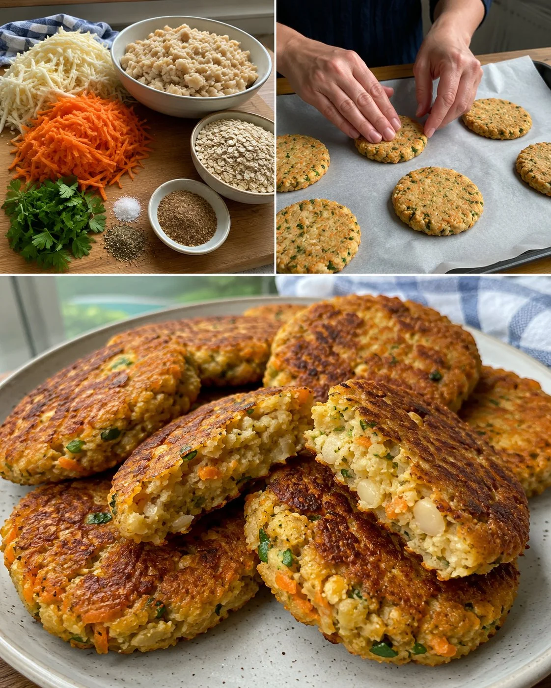 Eggless parsnip, carrot, and white bean patties on a plate