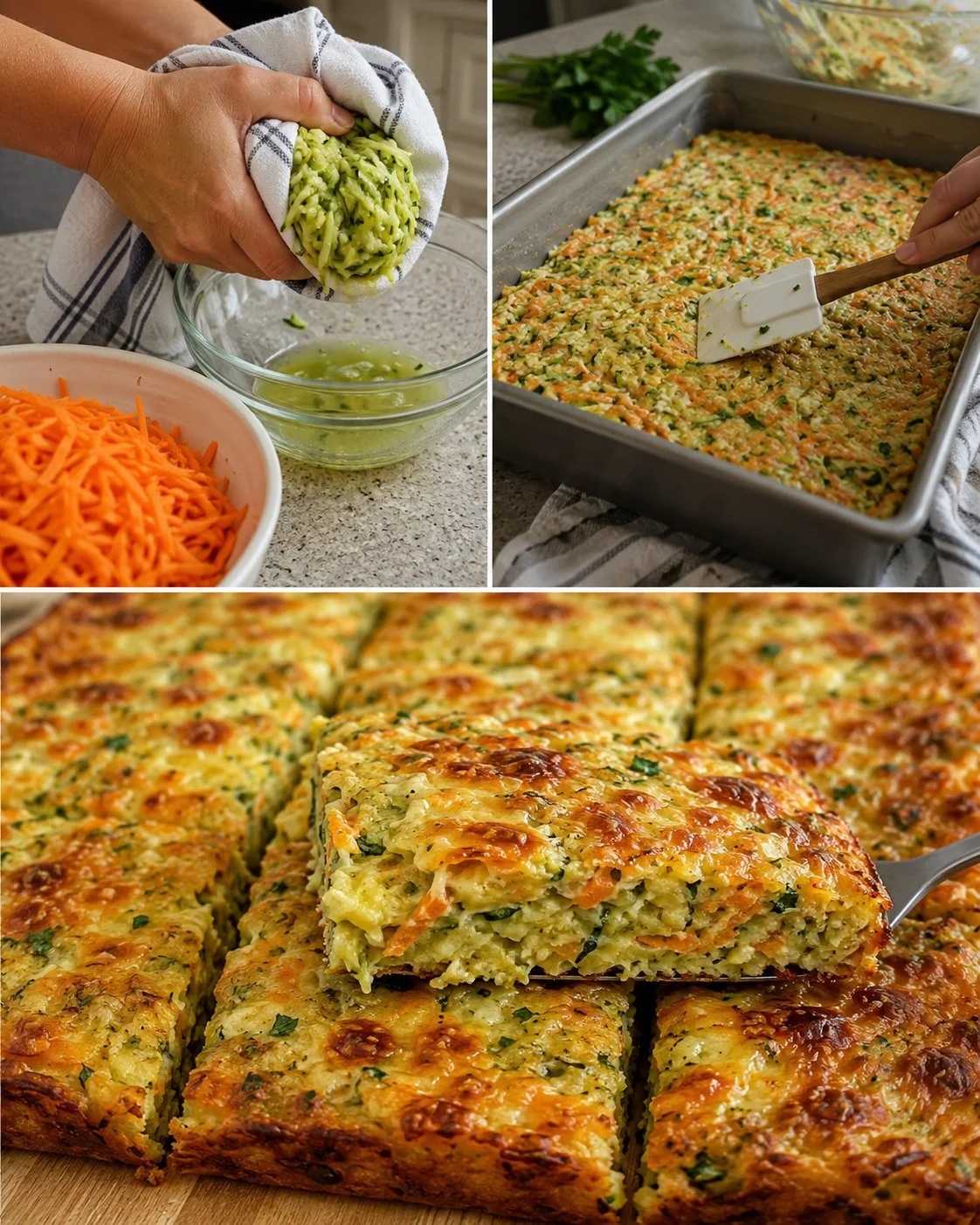 Golden carrot-zucchini parmesan slice on a plate for a healthy dinner