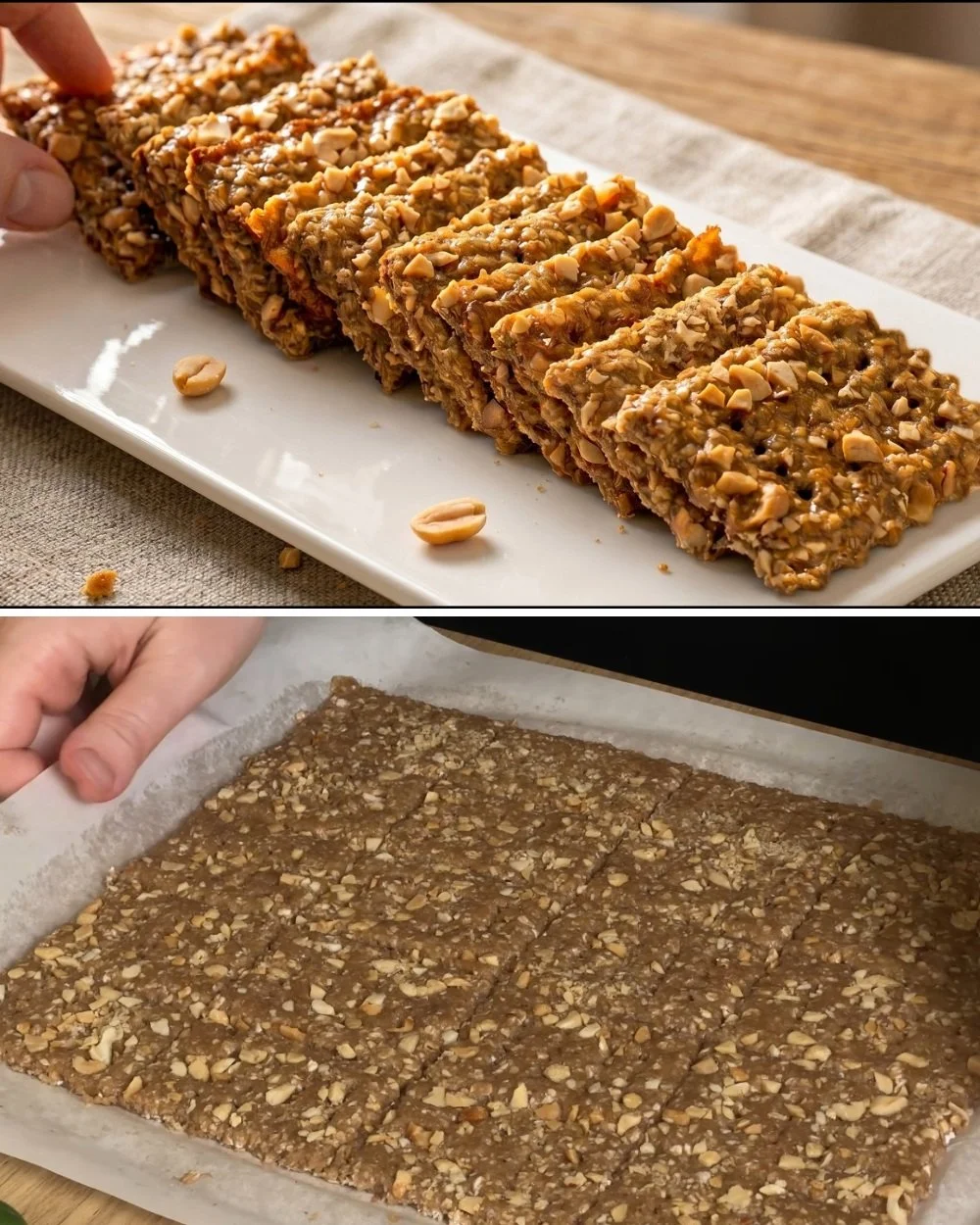 Homemade banana oat crackers on a wooden board, ideal for healthy snacking.
