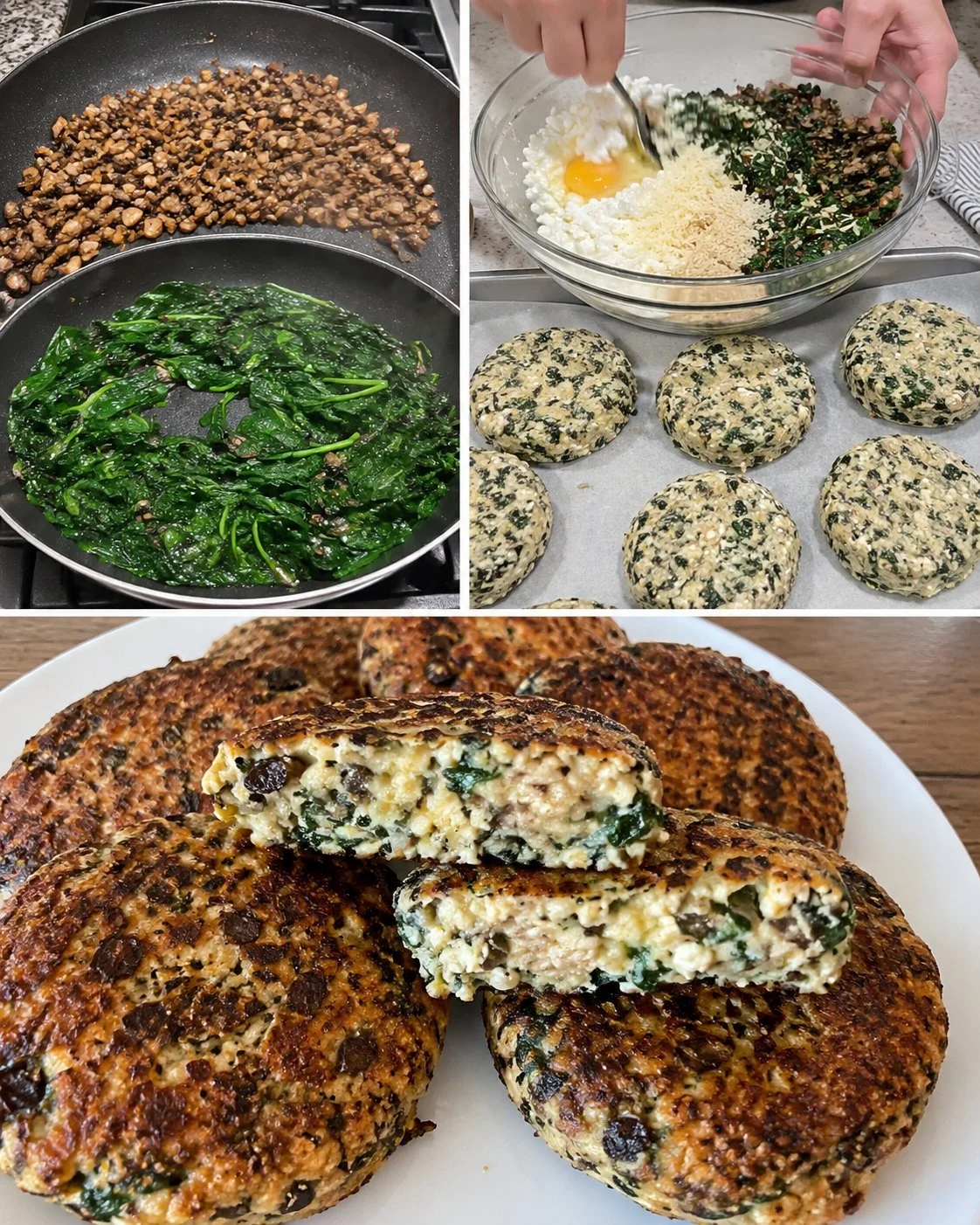 Crispy mushroom spinach cottage cheese patties served on a plate