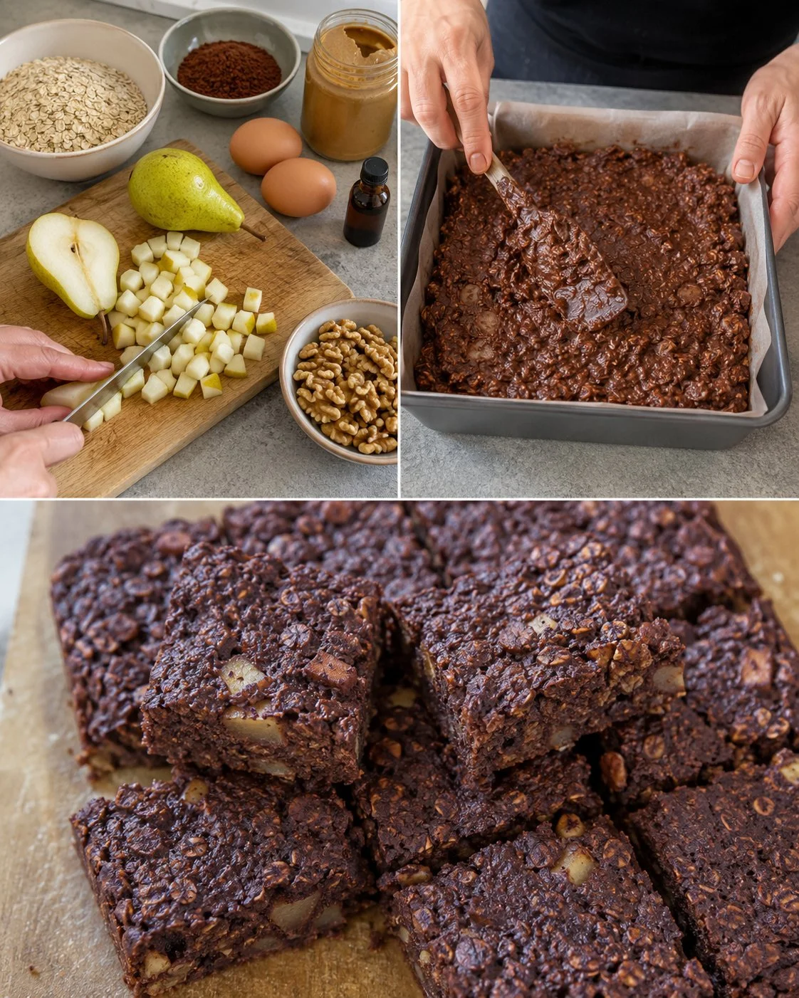 No-added-sugar cocoa pear oat bars for a healthy snack