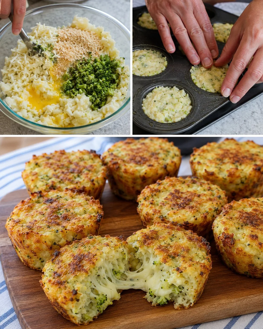 Potato Broccoli Mozzarella Muffin Cups with crispy tops, ideal for healthy snacks.