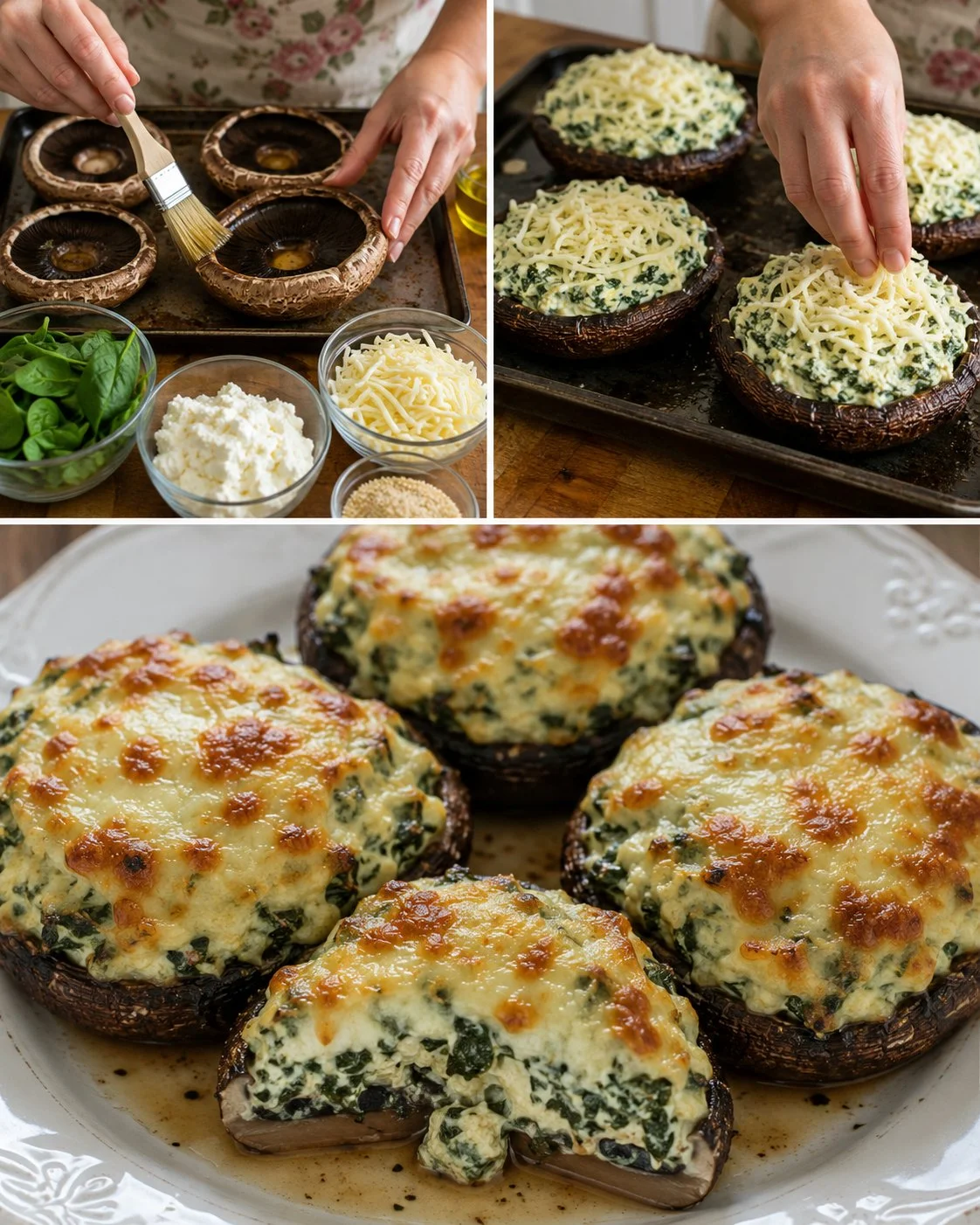 Roasted Portobello Caps stuffed with spinach and ricotta cheese