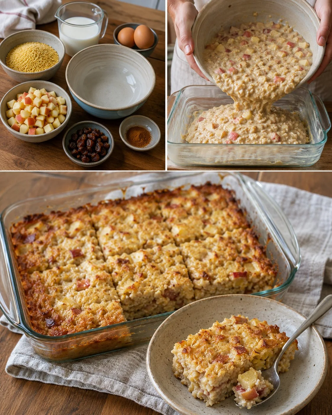 Soft apple cinnamon millet pudding baked to perfection.