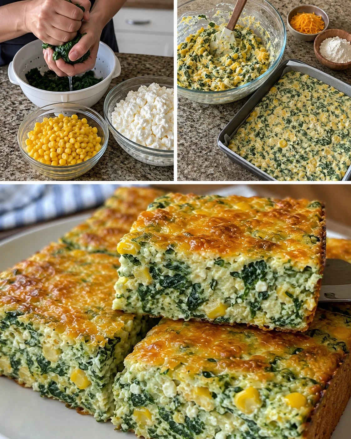 Delicious Spinach Corn Slice with cottage cheese and a tender center on a plate.