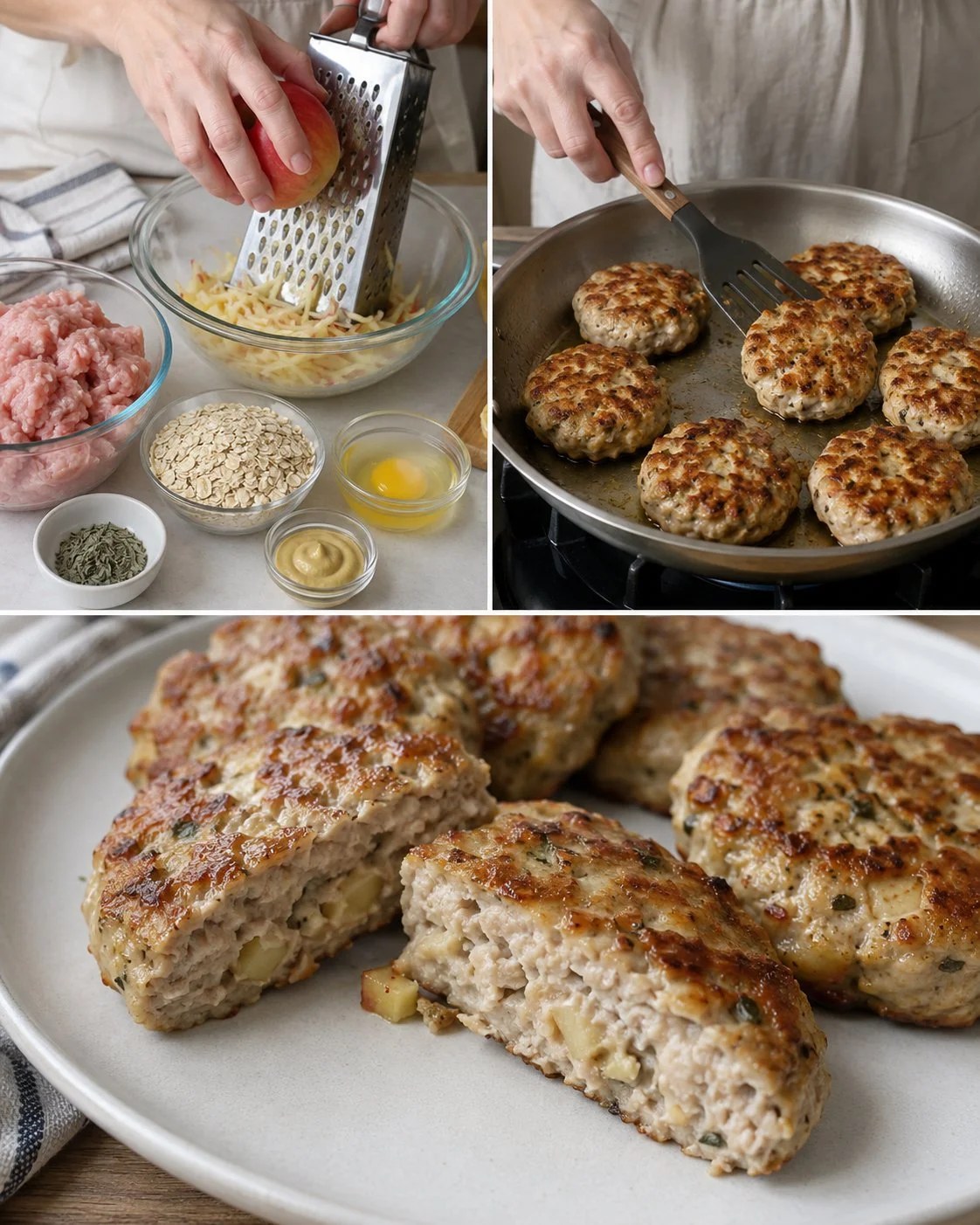 Tender turkey apple sage patties served on a plate