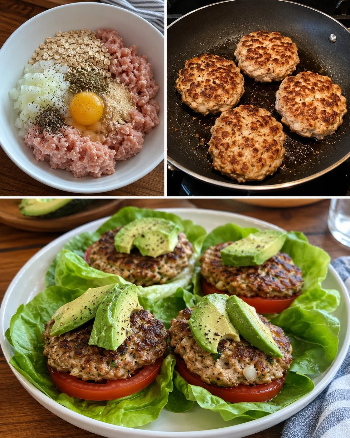 Healthy turkey burger lettuce plates served with fresh vegetables